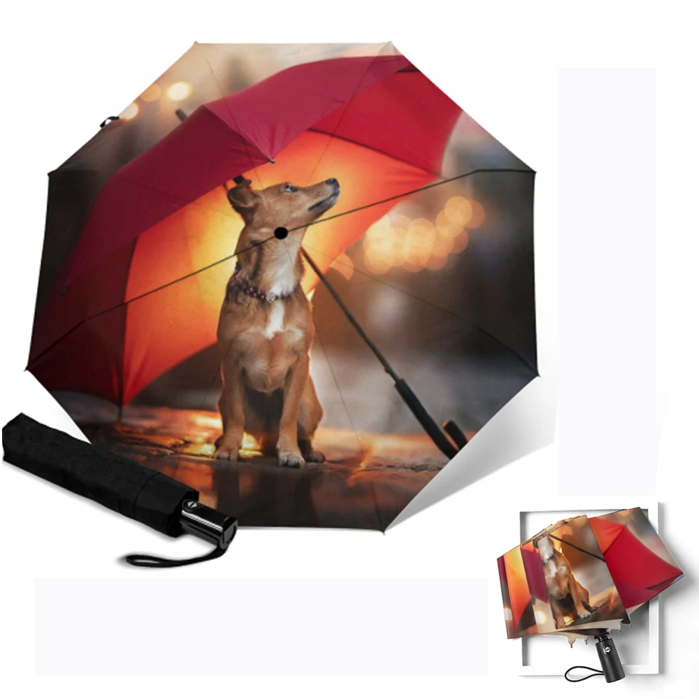 Custom Cute Miniature Dachshund Puppies Compact Travel Windproof Rainproof Foldable Umbrella