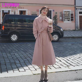 

2019 early autumn with a new medium and long woolen versatile woolen coat Single Breasted Casual Regular