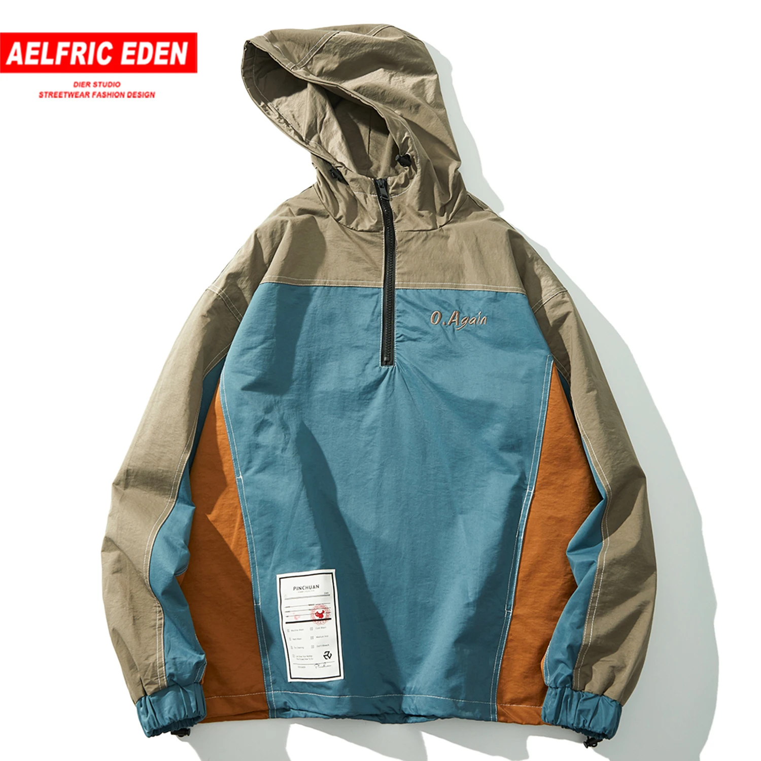 

Aelfric Eden Hip Hop Patchwork Mens Hooded Jackets 2019 Harajuku Streetwear Color Clock Tops Fashion Casual Cotton Coats Outwear