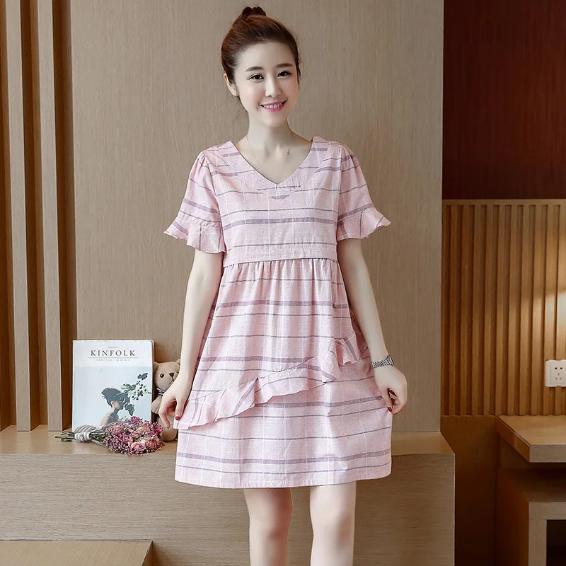 

Maternity Clothes Dress Large Size Summer Cotton Linen Nursing Shirt Short Sleeve Long New Style Po 2020 Summer Middle And Large