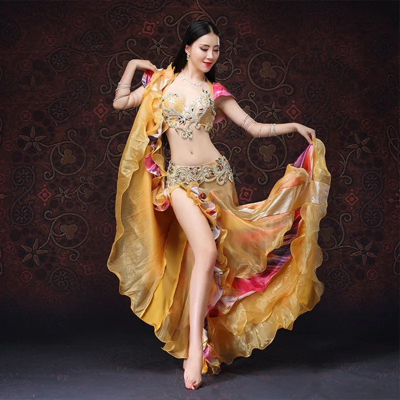 153224.0₩ |동양 댄스 의상 골든 밸리 댄스 의상과 브래지어 3 조각 브래지어 벨트 스커트|Belly Dancing| - Ali...