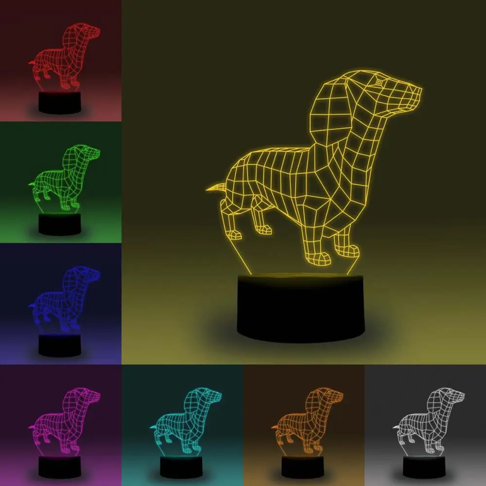 NiteApps 3D такса-собака светодиодный ночник настольная лампа иллюзия Лампа подарок на день рождения приложение/сенсорное управление