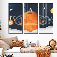 

Fantasy Universe Astronaut Triptych Living Room Sofa Bedroom Porcelain Crystal Stickers Decorative Wall Stickers