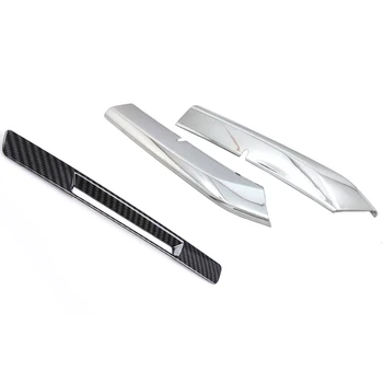 

1pcs Center Console Carbon Fibre Liquid Crystal Screen Trim Strip & 2Pcs ABS Chrome Front Grill Cover Trims Strip