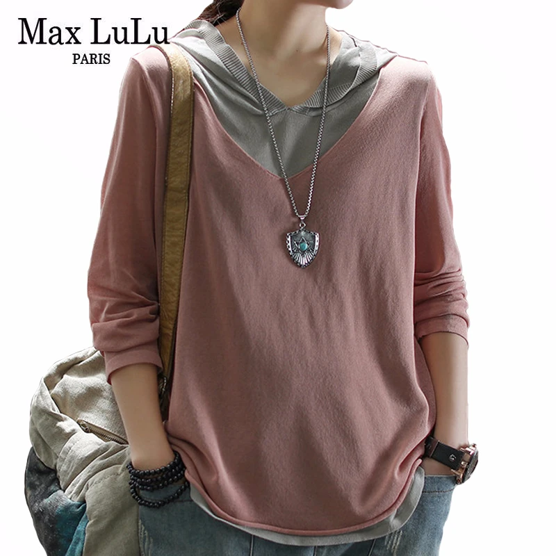 

Max LuLu 2020 Spring Korean Fashion Style Ladies Casual Clothes Womens Loose Vintage Tshirts Female Patchwork Cotton Tee Shirts