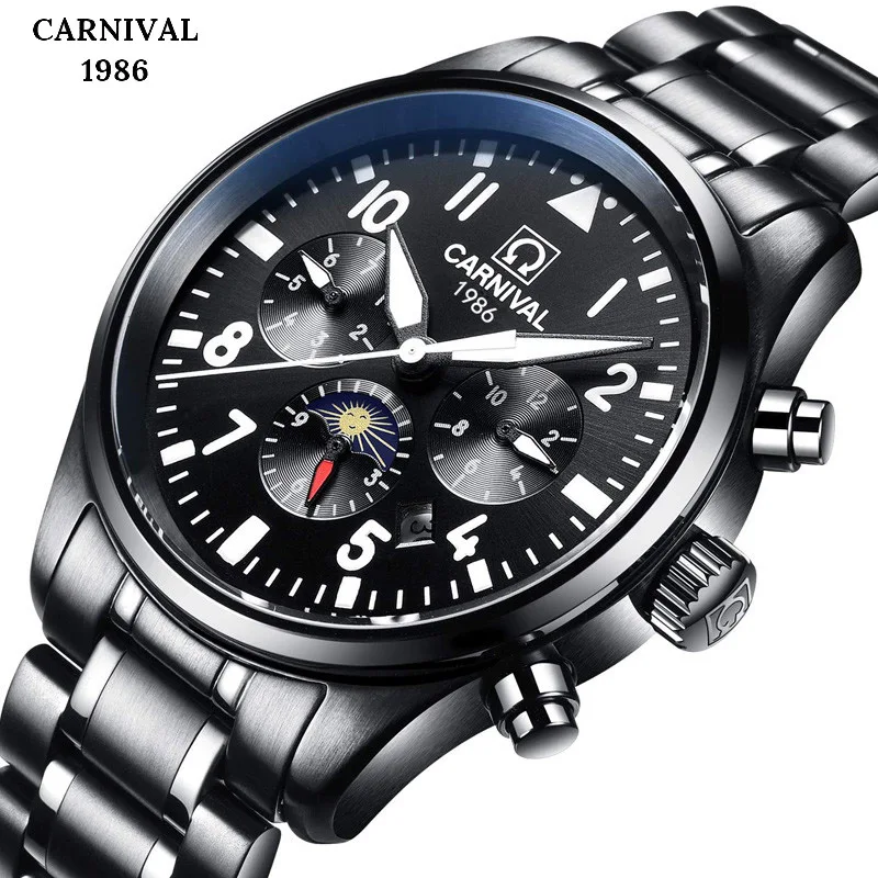 Часы Carnival Pilot деловые мужские механические часы люксовый бренд