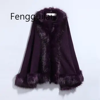 

Winter Fur Coat Women Cape Dress Lose Plus Size Crochet Poncho 2020 Warm Fur Cape Coat Women Outwear Black Cloak Poncho