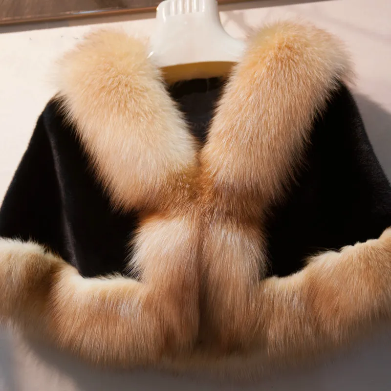 Luxury Women Ladies Winter Real Mink Fur Cape Shawl Genuine Fur Wedding Party Bride Wedding Dress Cape Warm - Color: K