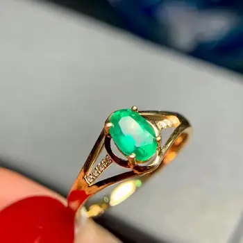 

shilovem 18K yellow Gold real Natural emerald rings fine Jewelry plant Christmas gift new plant 4*6mm dj0406881ml