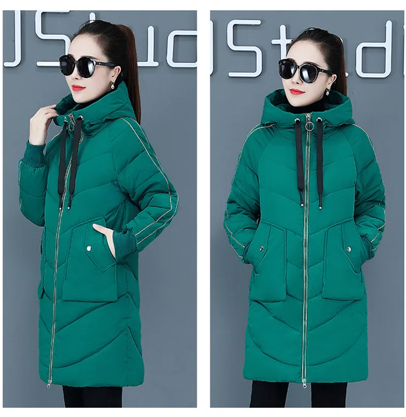 Новинка, Женское зимнее теплое пальто с капюшоном, плюс размер, пуховая хлопковая куртка женская с подкладкой, длинная парка, Толстая теплая Женская куртка, верхняя одежда - Цвет: green