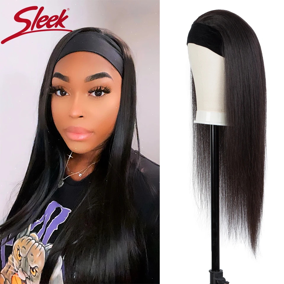 Sleek Human Hair Wigs For Women Ginger Orange Headband Wig Short