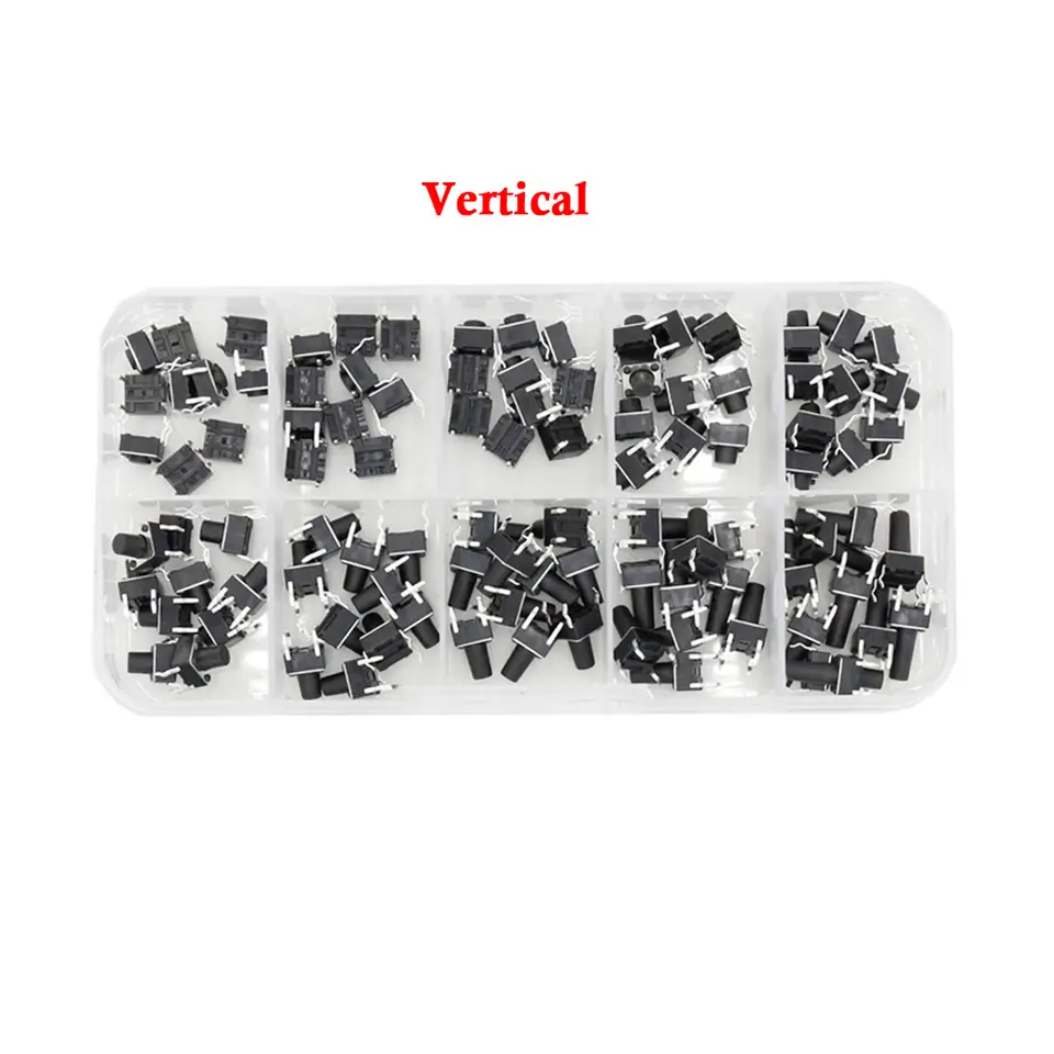 100 PCS 10 Models 6*6 Tact Switch Tactile Push Button Switch Kit Height: 4.1 5~12MM DIP 4P Micro Switch 6x6 Key Switch image 2