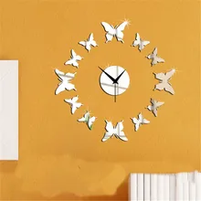 Мульти-стиль настенные часы с бабочками рамка зеркальная поверхность настенные наклейки детская спальня 3D DIY настенные украшения съемное искусство