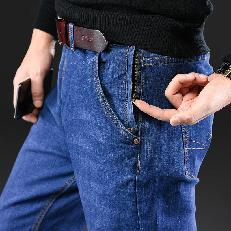 Male Jeans Men Men'S Jean Homme Denim Baggy Pants Trousers Straight Biker Cargo Casual Tactical Military Many Multi-Pocket Black