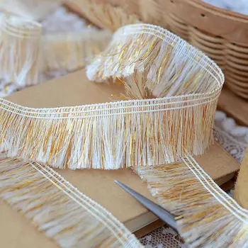 

3cm 5meters/lot Beige natural white cotton with gold tassel curtain fringe household lace trim X980