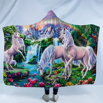 

ONGLYP 3D Colorful Unicorn Hooded Blanket Thicker Sherpa Fleece Plush Warm Cozy Wearable Blanket for Sofa Couch Bed Watching TV