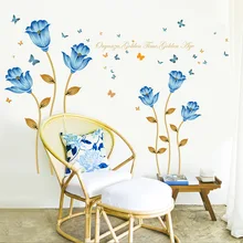 Свежее голубое розовое декоративное украшение в виде бабочек картина романтическая спальня фон телевизора в гостиной наклейки на стену ПВХ Wat