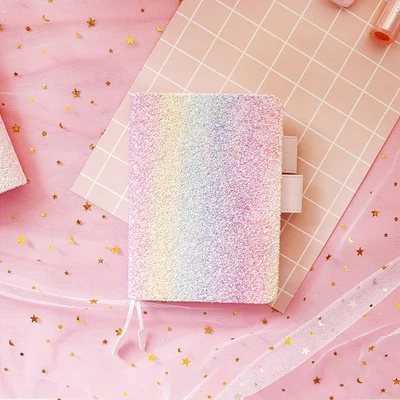 Милый розовый блестящий чехол для стандартного дневника A5/6 Kawaii Блестящий дневник путешественника канцелярский блокнот Bullet Journal - Цвет: A6 Rainbow