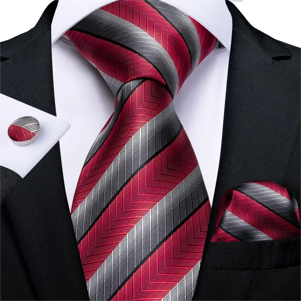 Barry. Wang красные мужские шелковые галстуки, галстуки на шею, карманные Квадратные запонки, набор на шею, галстук для мужчин, для свадьбы, вечеринки, бизнеса, Прямая поставка, Hi-Tie - Цвет: MJ-7235