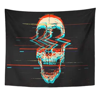 

Artwork Wall Hanging Blue Horror Digital Glitch Screaming Skull Green Scary 50x60 Inches Tapestries Mattress Tablecloth Curtain