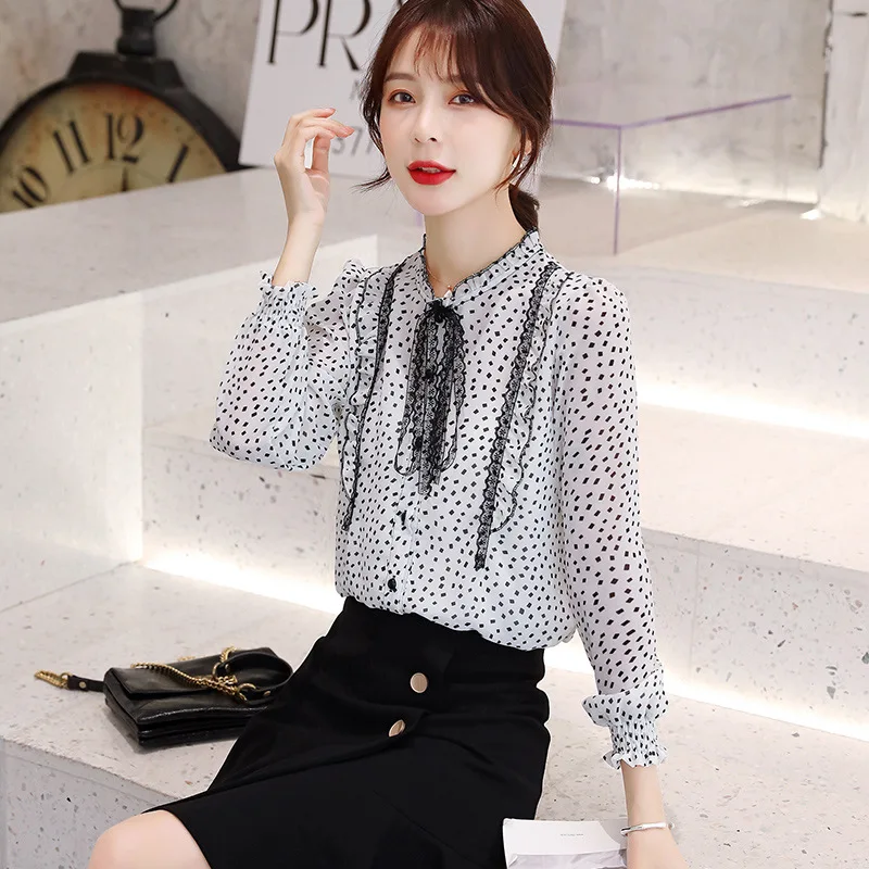 

Photo Shoot 2019 Spring And Autumn New Style Korean-style Shirt Sense of Design Non-mainstream Very Fairy of Tops Chiffon Shirt