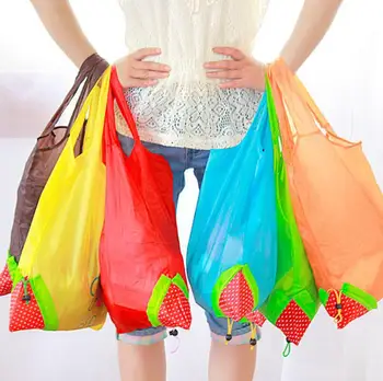 

200pcs/set Strawberry Shopping Bags Reusable Nylon Grocery Bag Folding Storage Bag Light Weight Handbag Large Travel Tote