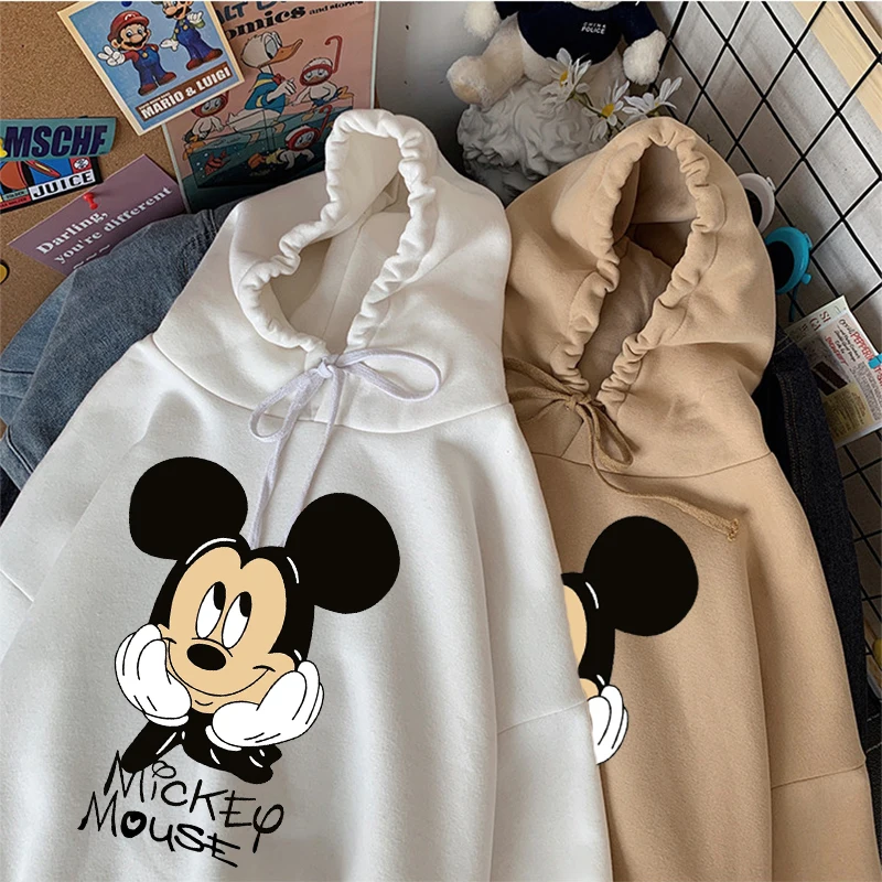 Disney las mujeres sudaderas con capucha Mickey Mouse sudaderas con capucha de dibujos animados Tops de manga larga bolsillos sudaderas con capucha moda mujer