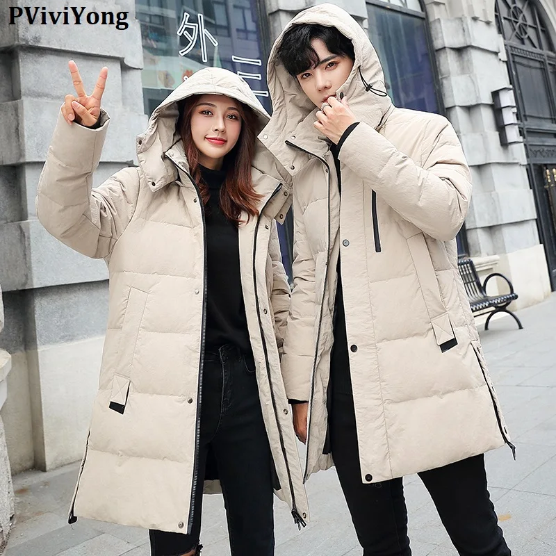 

PViviYong 2019 Korea Winter high quality hooded white duck down jacket , thicked couples parka men coat QT709/9016
