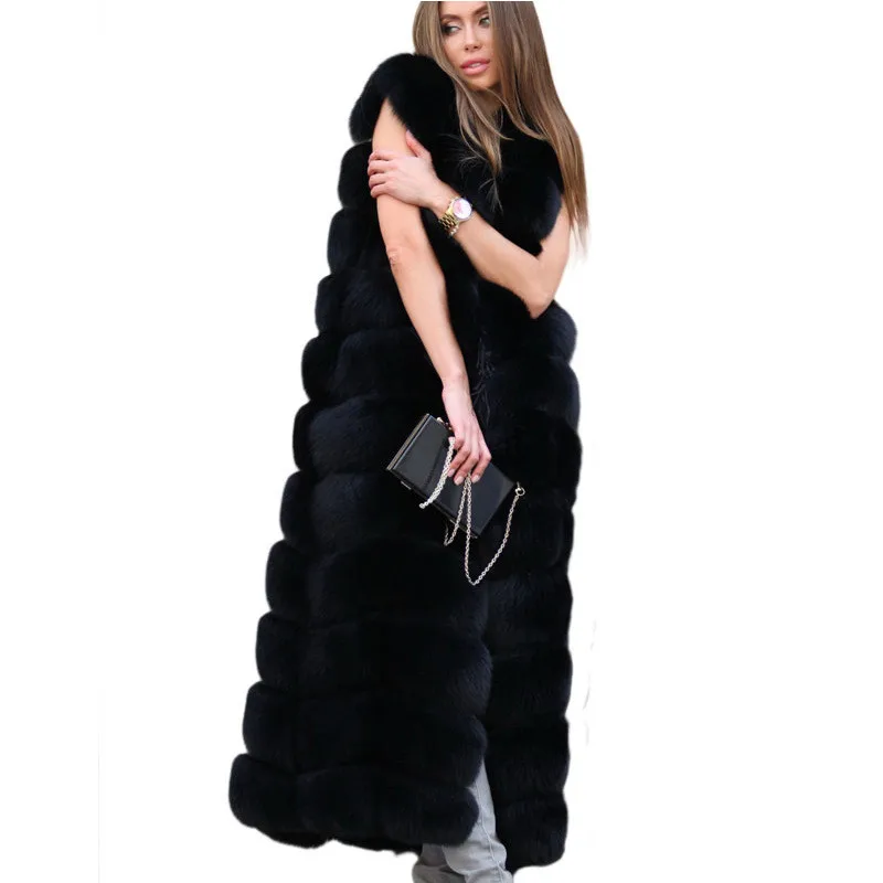 LEDEDAZ/Новинка года; модная женская жилетка из искусственного меха; жилет из искусственного меха лисы; элегантная Длинная черная и бордовая зимняя куртка