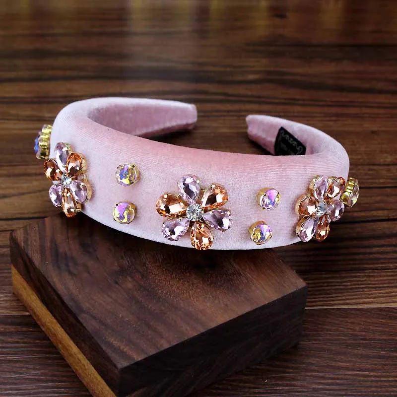 head band Novel Baroque Big Wide Velvet Hair Band Crystal And Pearl Wedding Headband Rhinestone Hairband Fashion Women Hair Accessories - Metal color: head band