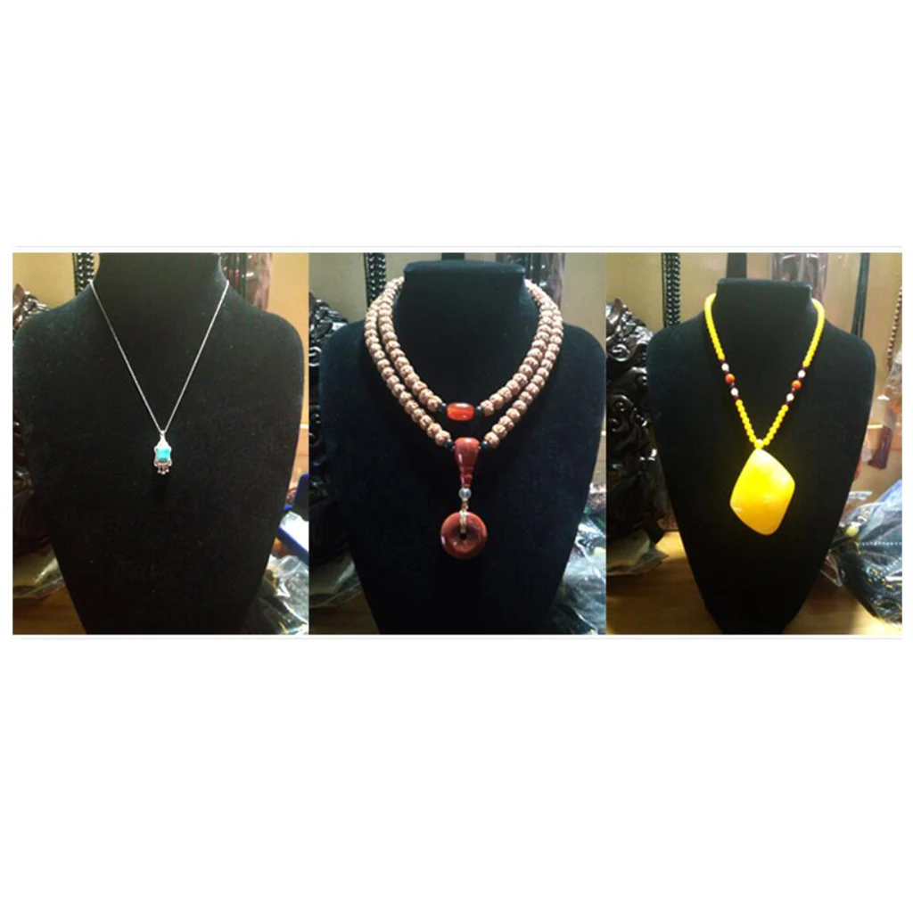 Black Velvet Wooden Necklace Display Bust Stand Mannequin Jewelry Holder for Necklaces Chain Choker Pendant Jewelry Packaging