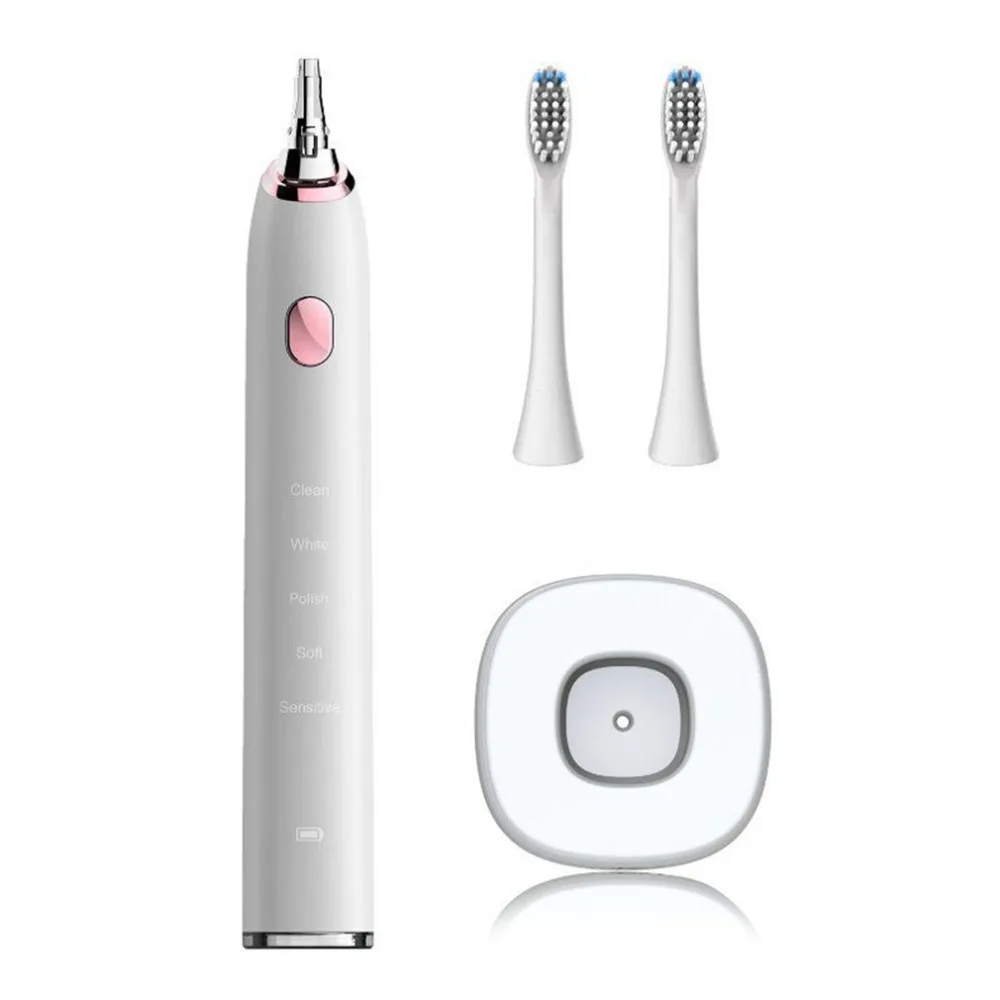 Hot Electric Toothbrush with 5 Optional Modes 2 Replacement Heads Rechargeable Toothbrushes 5 Optimal Brushing Modes