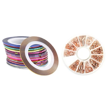 

1 Box Rose Gold Star Moon Studs Seastar Shell Beads Mouth Leaf Cross Alloy & 18Pcs Mixed Colors Radium Nail Line Sticker Roll St