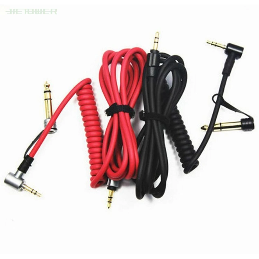 300pcs lot 1 2m Audio Cable For Headphones Red Black Spring 3 5mm To 6 5mm Replacement Audio AUX Cables Strong And Durable Cheap