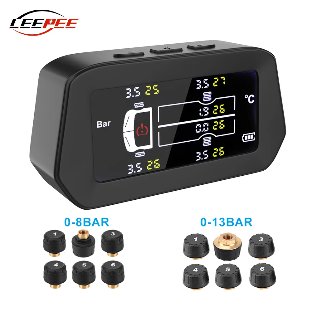

Autotruck TPMS Truck Tyre Pressure Monitoring System Trailer Tire Test 6 Sensors Solor Digital Tester Freight Car Accessories