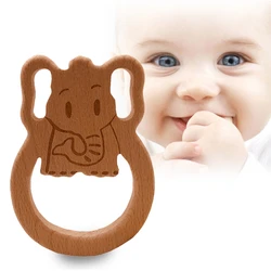 Baby Teether Cartoon Elephant Beech Wooden Teething Ring Pacifier Chain Pendant Rattle Nursing Chewing Toy Molar Soother