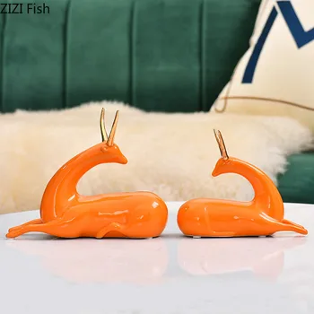 

Creative yellow Deer shape ceramics Decorative ornaments Nordic Home interior decoration Crafts