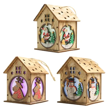 

Creative LED Light Wood House Light Christmas Tree Decor Luminous Pendant Hanging Ornaments for Xmas Tree