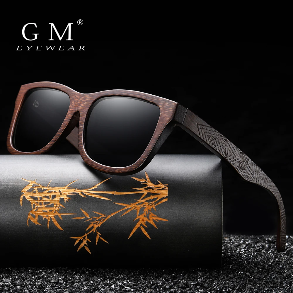 GM Natural Bamboo Wooden Sunglasses Handmade Polarized Mirror Coating Lenses Eyewear With Gift Box 1