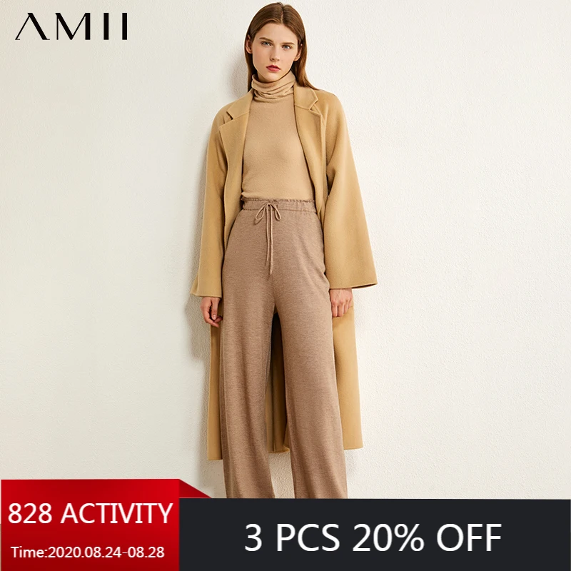 AMII Minimalism Autumn Causal Women Pants Solid Knitted Soft High Waist Loose Women Pants Female Pants 12070385 AMII Minimalism Autumn Causal Women Pants Solid Knitted Soft High Waist Loose Women Pants Female Pants 12070385