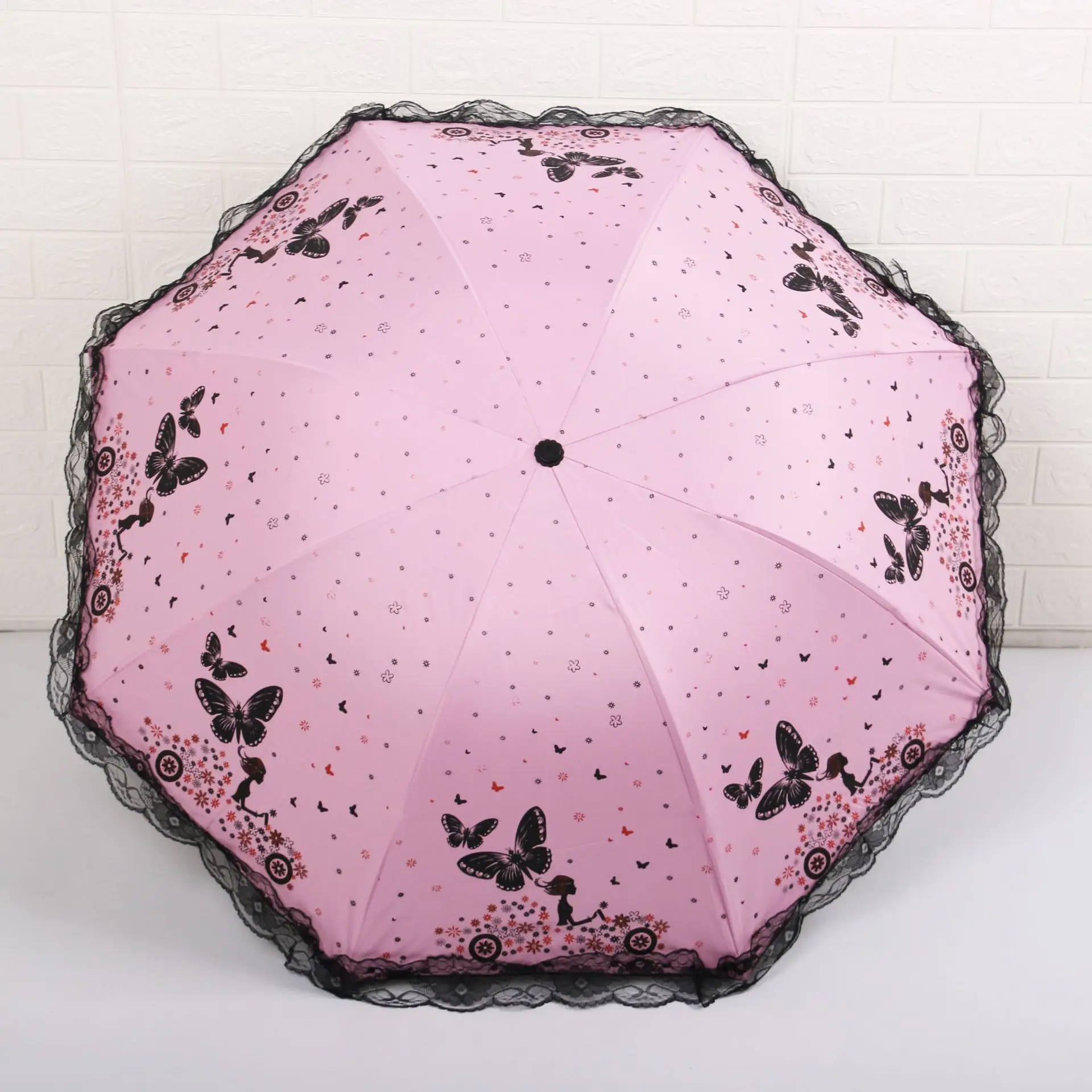 Креативный кружевной зонт с черной подкладкой солнечный и дождливый двойной зонтик для солнца романтическая бабочка Princess3 складной зонт - Цвет: pink