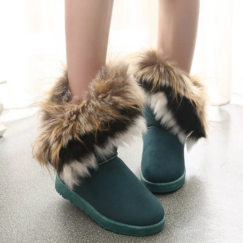 Women Fur Boots Ladies Winter Warm Ankle Boots for Women Snow Shoes Style Round-toe Slip on Female Flock Snow Boot Ladies Shoes women snow boots