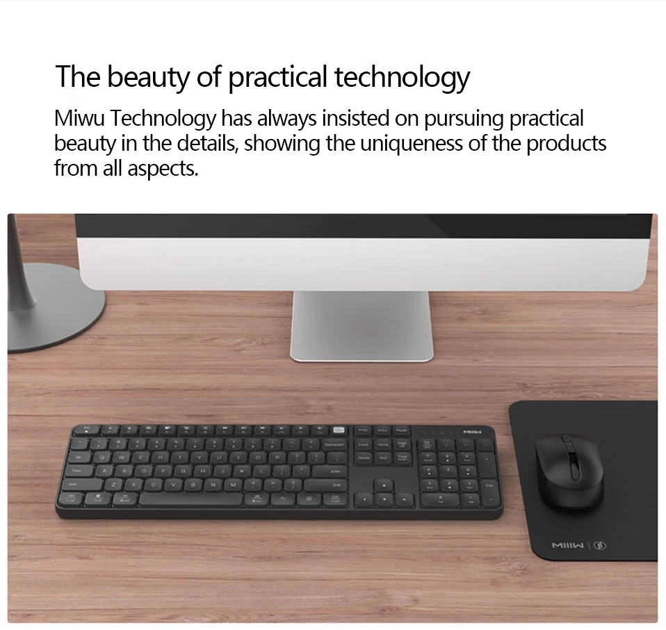 Набор беспроводной офисной клавиатуры и мыши Xiaomi MIIIW, 104 клавиш, 2,4 ГГц, многофункциональная совместимая Беспроводная портативная клавиатура