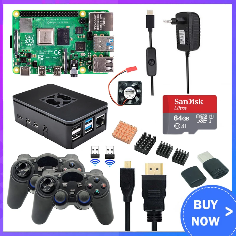 Case Gamepads Power-Supply Raspberry Pi Rpi 4 Wireless Switch 8GB for 4-Model Fan B-Game-Kit