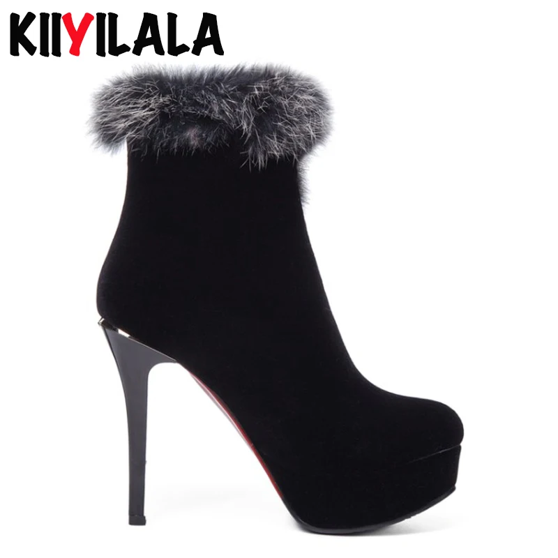 Kiiyilala/обувь большого размера женские ботинки зимние сапоги с эластичными лентами из натурального меха обувь на платформе с каблуком 16 см женские ботильоны с круглым носком