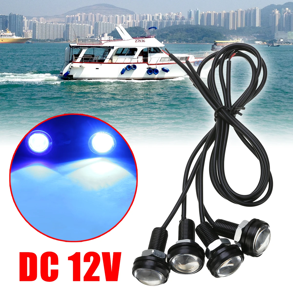 New Arrival 4pcs set Blue LED Boat Eagle Eye Light Waterproof Outrigger Spreader Transom Underwater Corner Signal Lamp