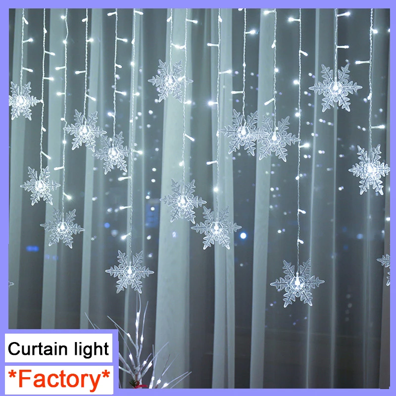 

Indoor Outdoor Christmas Snowflake LED String Light Flashing Fairy Lights Curtain Light Garland For Holiday Party New Year Decor