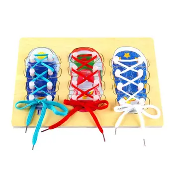 

Wooden Lacing Shoe Toy Learn to Tie Shoelaces, Fine Motor Skills Toy Threading Toy Board Game for Kids