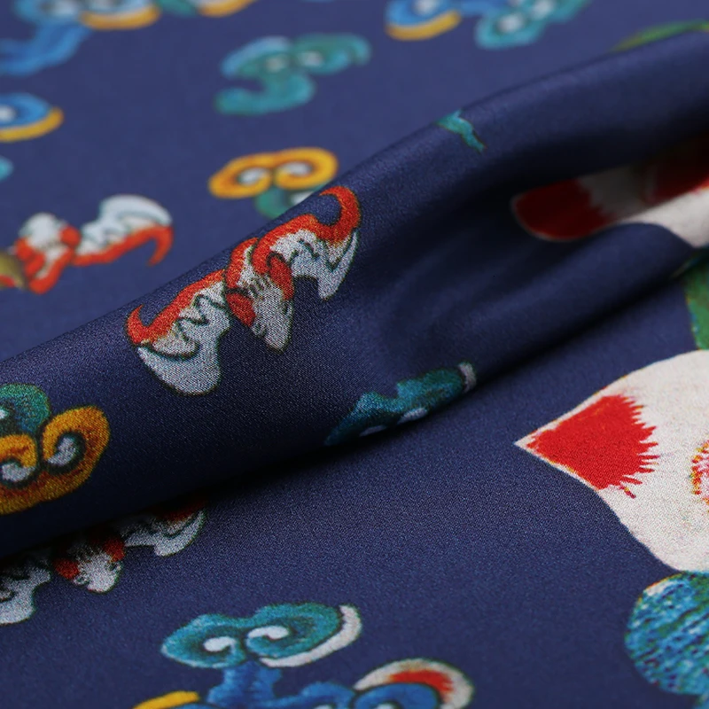 Шелковая ткань шириной 114 см 14 мм натуральный шелк креп де шин ткань Telas тканевое платье рубашка юбка Материал лотоса облака печати