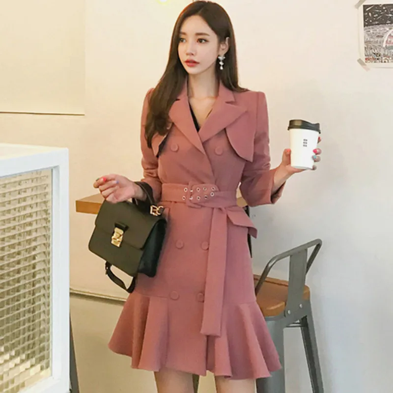 

Fashion Designer Fashion Week Autumn Winter New Pattern Korean Edition Double-Breasted Long Sleeves Lotus leaf Edge Suit Coat